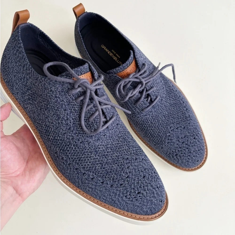 Cole Haan Navy Knit Oxfords with Tan Accents